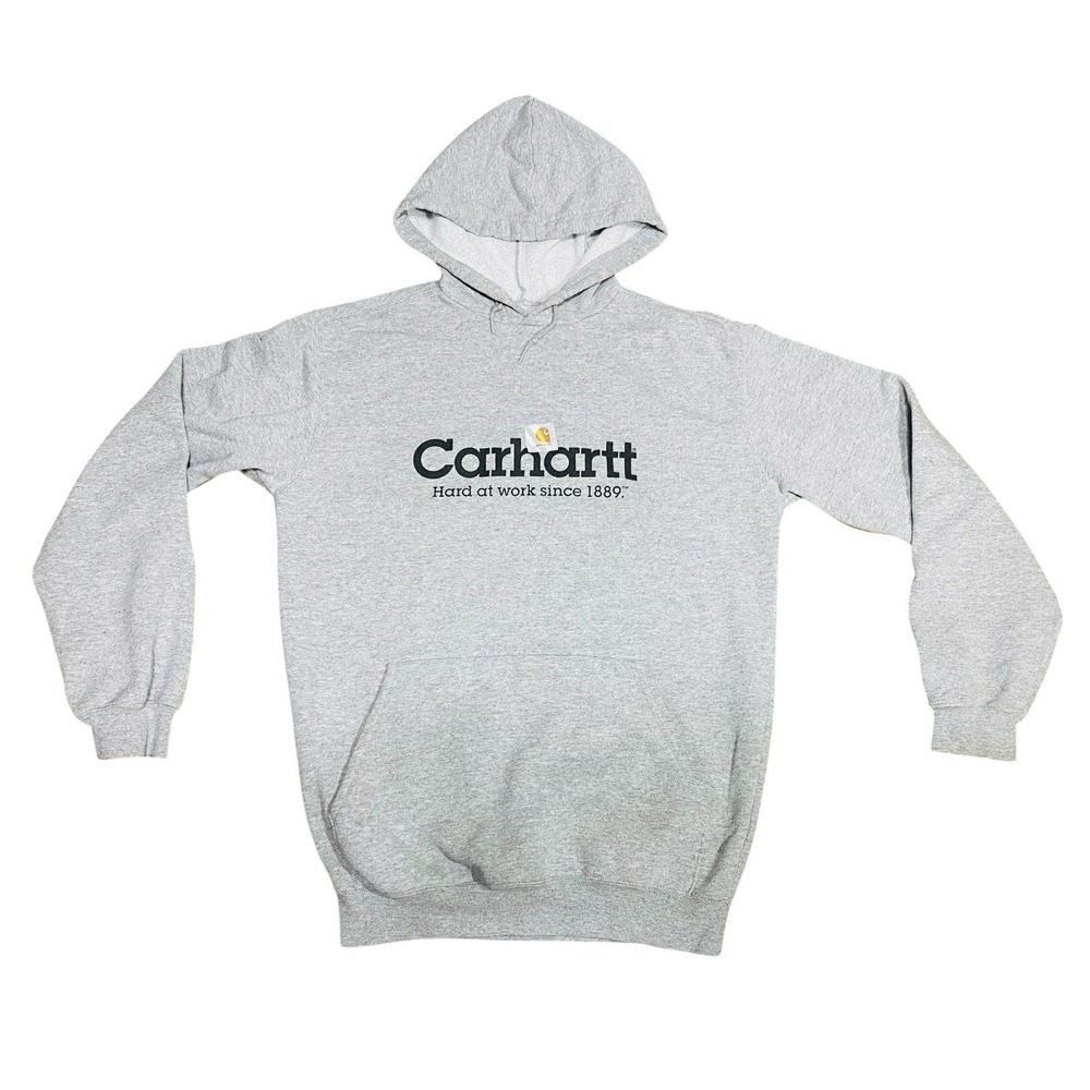 Vintage Y2K Carhartt Hoodie Hooded Grey Sweatshirt  Workwear 1889 Logo Small